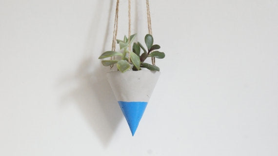 Tilla Aqua Blue Hanging Cone Planter