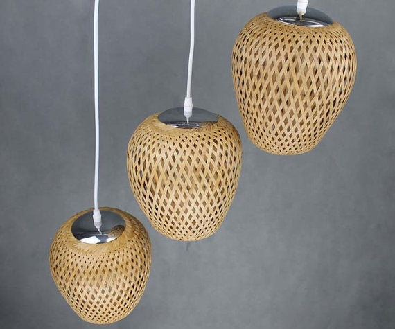 Topical Handwoven Bamboo Pendant Lights-Set of 3