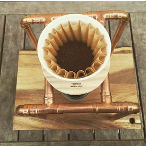 Mahogany Wood Board + Copper Drip Coffee Stand