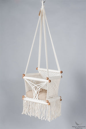 Levi Madero Macrame Swinging Baby Chair-Cream