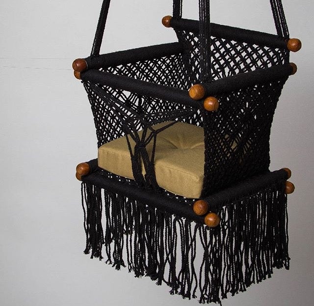 Levi Madero Macrame Swinging Baby Chair-Black